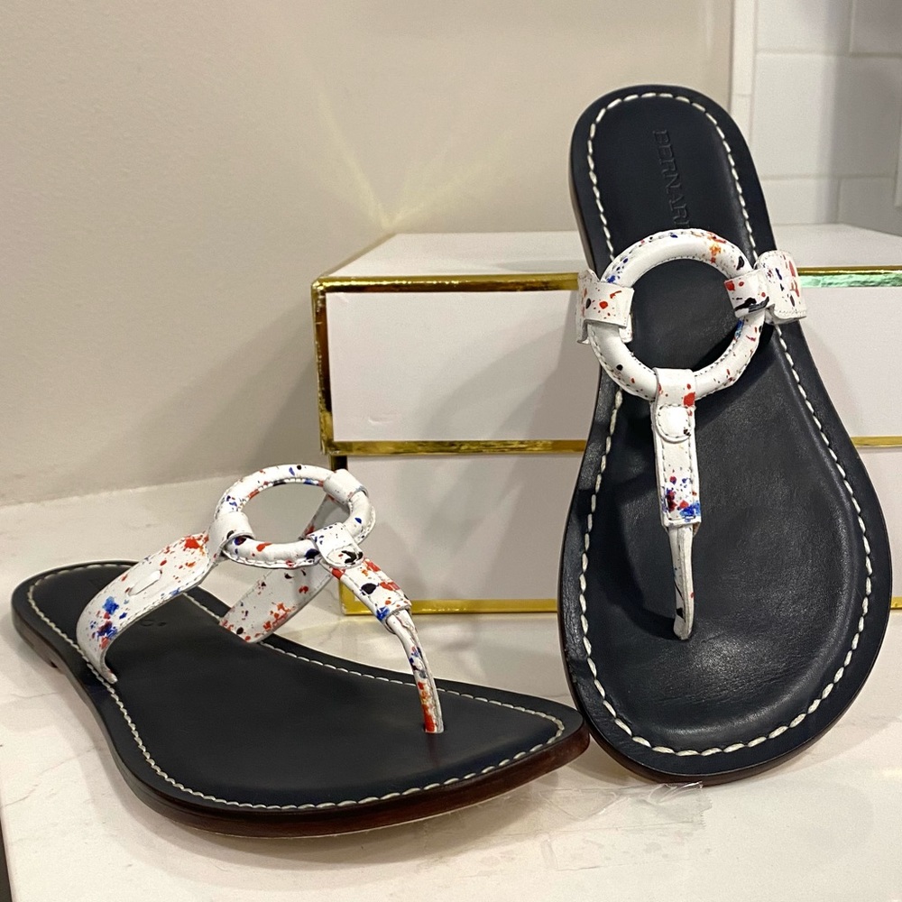 Bernardo Matrix Ring “Splash Calf” Paint Flip Flop Thong Sandal Size 8